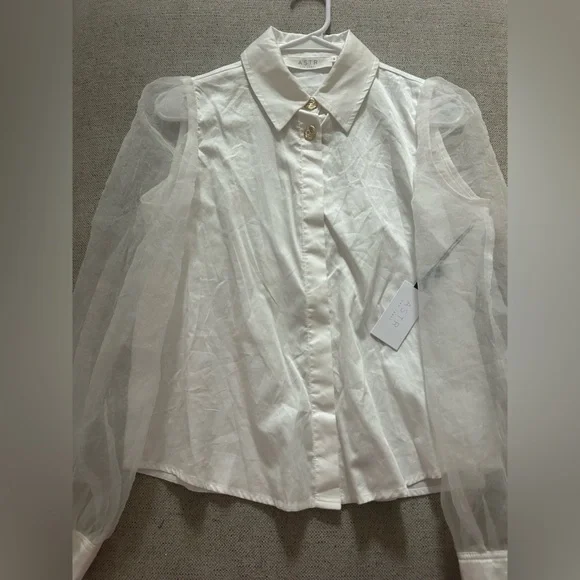 ASTR the label White Sheer Sleeve Blouse - Picture 3 of 6